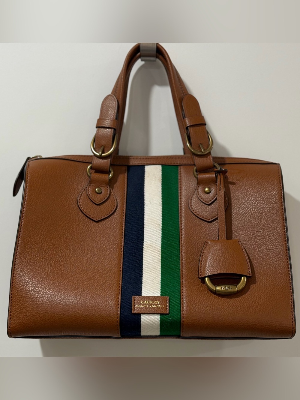 Varsity Stripe Pebbled Leather Satchel